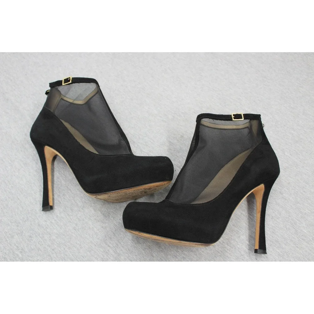 Kate Spade Booties Womens 7B Black Suede Mesh Platform Stiletto Heel Italy